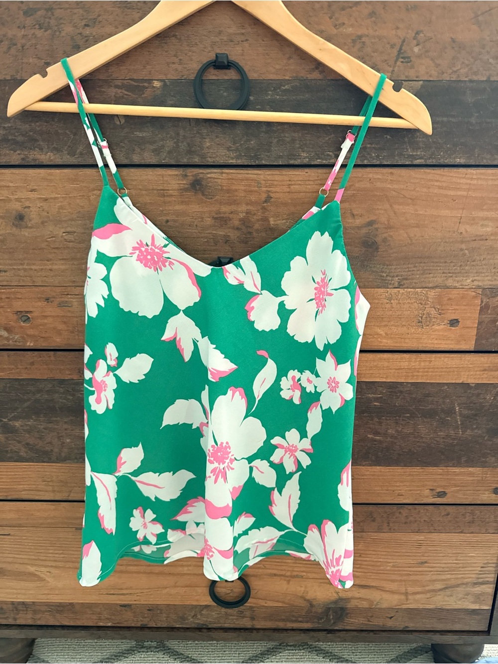 Timing Emerald Green Floral Spaghetti-Strap Cami with Pink & White Blooms